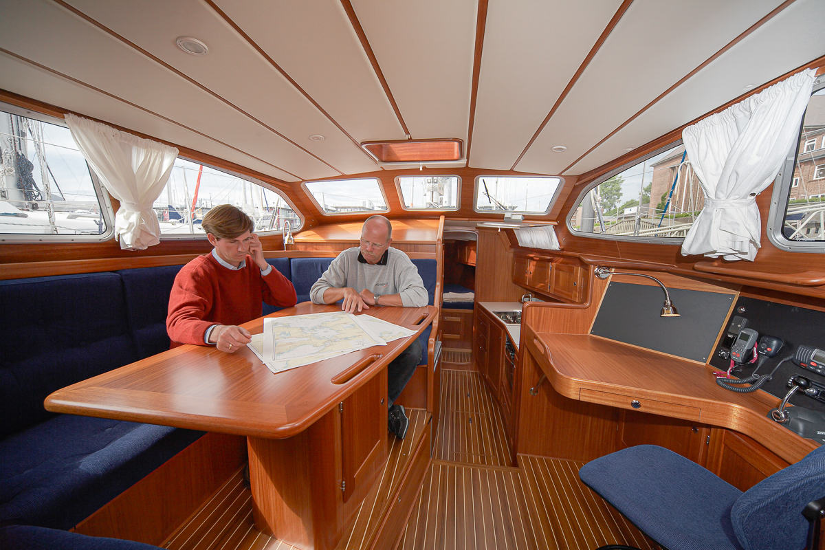Down below and in shelter for the elements on a Nordship 380 deck saloon 